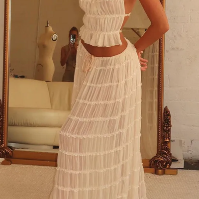 Vintage charm pleated tiered maxi dress fashion dress - Thumbnail 2