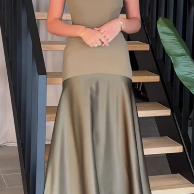 Strapless a line draped satin skirt long prom dress  - Thumbnail 2