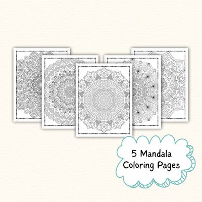 Adult mandala coloring pages | set of 5 printable pdfs