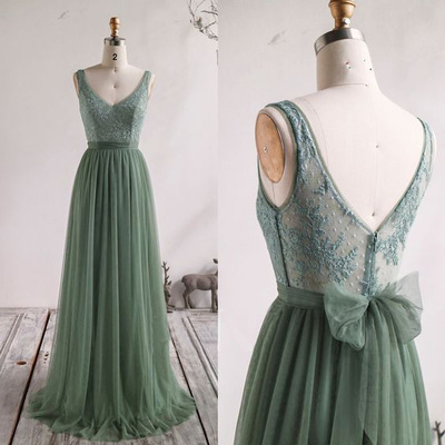 Sage green bridesmaid dresses, modest prom dresses, wedding party dresses, formal dresses, party dresses, elegant evening dresses,1987