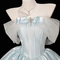 Blue Satin A-LIne Short/Mini Prom Party Dress - Thumbnail 1
