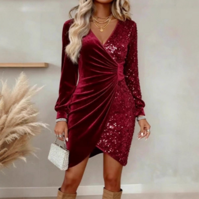 Sexy fashion v-neck glitter dress