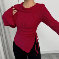 Irregular Slim Design Solid Color Top - Thumbnail 1