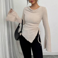 Irregular Slim Design Solid Color Top - Thumbnail 2