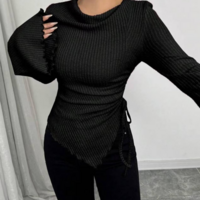 Irregular Slim Design Solid Color Top - Thumbnail 3