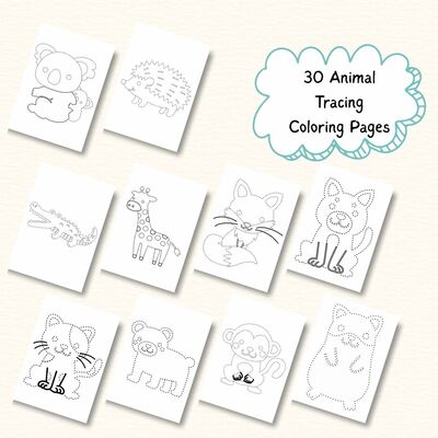 Kids animal tracing coloring pdf | 30 pages