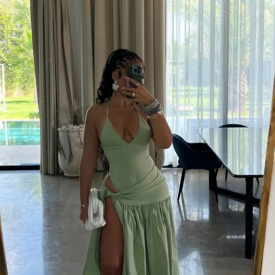 Sexy green halter split evening party gowns - Thumbnail 2