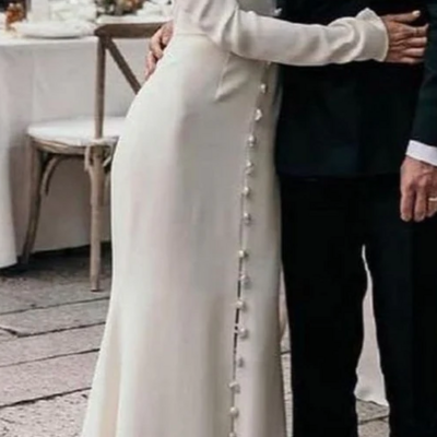 Elegant unique off shoulder long sleeve wedding dress bridal gowns