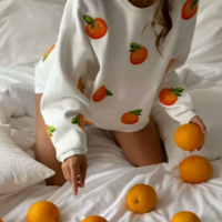 Orange Printed Crewneck Sweatshirt - Thumbnail 1