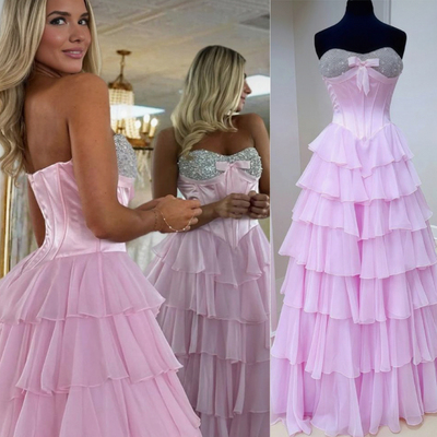 Pink prom dresses split side