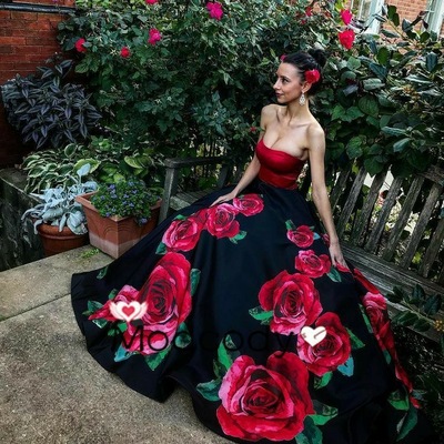 Prom Dresses Floral Rose Evening Gown