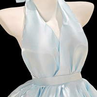 Shimmery Light Blue Halter Party Prom Dress - Thumbnail 1