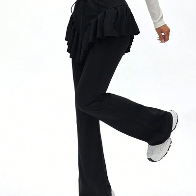 Black ruffle hem sports pants