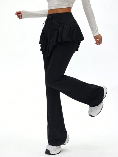 Black Ruffle Hem Sports Pants