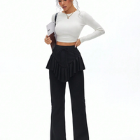 Black Ruffle Hem Sports Pants - Thumbnail 1