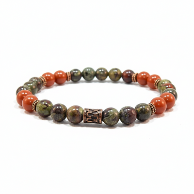 Dragon’s blood jasper & red jasper men’s bracelet – courage, vitality & grounded strength