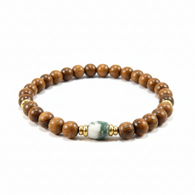 Robles wood & tree agate men’s bracelet – grounding, harmony & natural strength