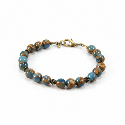 Blue & brown agate gemstone bracelet with brass – calm, focus & mystical energy