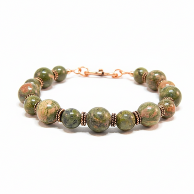 Unakite gemstone & copper bracelet – balance, renewal & earthy magic