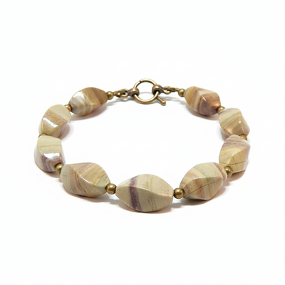 Porcelain jasper twisted oval gemstone & brass bracelet – creativity, balance & earthy elegance