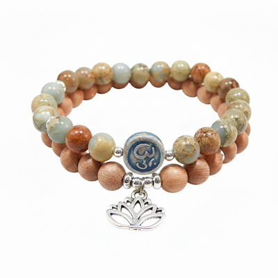 Impression Jasper & Rosewood Stacking Bracelets with Raku Focal – Tranquility, Earth Energy & Everyday Style