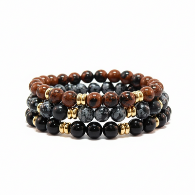 Obsidian gemstone trio bracelets – protection, strength & everyday style