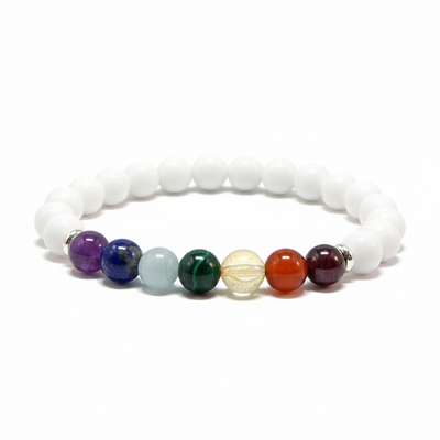 Chakra gemstone bracelet with black agate or white jadeite – balance, energy & spiritual protection
