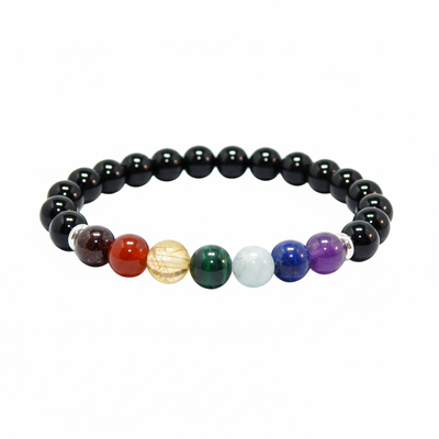 Chakra gemstone bracelet with black agate or white jadeite – balance, energy & spiritual protection