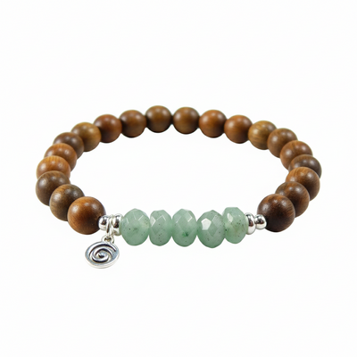 Green aventurine & sandalwood meditation bracelet – luck, calm & heart healing