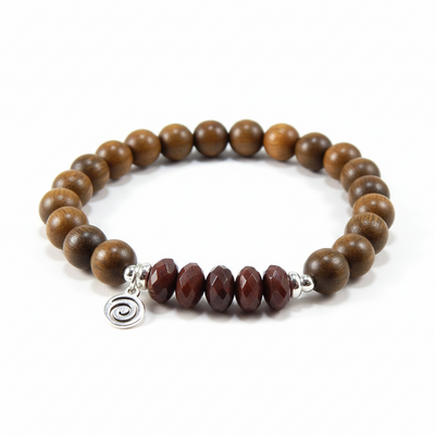 Brecciated jasper & sandalwood meditation bracelet – strength, grounding & sacred calm