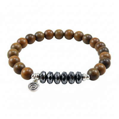 Hematite & sandalwood meditation bracelet – grounding, strength & spiritual calm