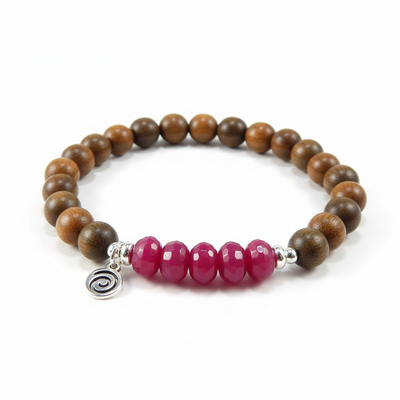 Pink jade & sandalwood meditation bracelet – luck, harmony & spiritual calm