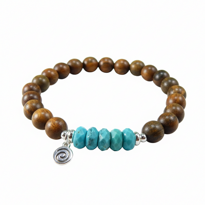 Turquoise & sandalwood meditation bracelet – peace, protection & spiritual calm