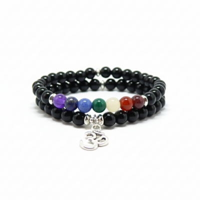 Chakra gemstone yoga bracelet with silver om – balance, energy & spiritual flow