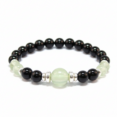 Prehnite & black agate bracelet – healing, protection & everyday balance