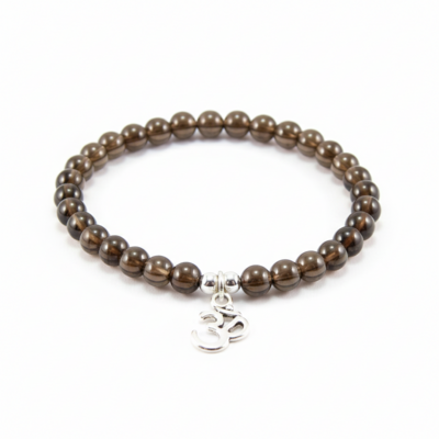 Smokey quartz yoga bracelet with om charm – grounding, protection & spiritual balance