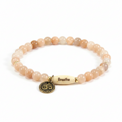 Sunstone bracelet with breathe bead & om charm – joy, mindfulness & spiritual energy