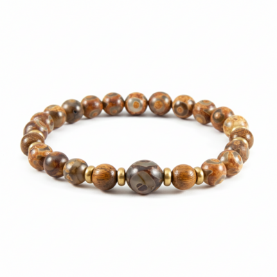 Tibetan agate & robles wood bracelet – protection, balance & earthy strength