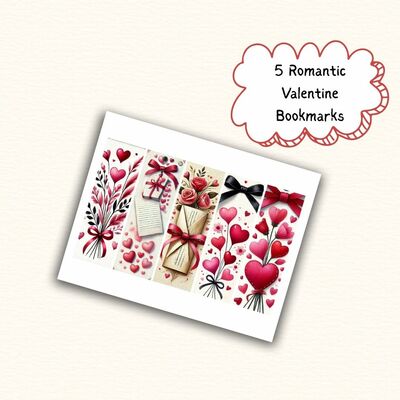 Romantic valentine bookmarks – watercolor hearts & floral love bookmark set