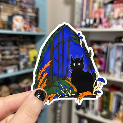 Spooky forest portal cat sticker
