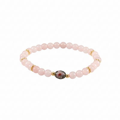Rose quartz gemstone & cloisonné bead stretch bracelet – love, harmony & timeless elegance