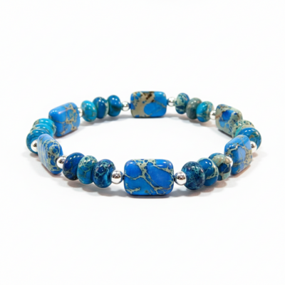 Blue impression jasper gemstone stretch bracelet – calm, creativity & everyday magic