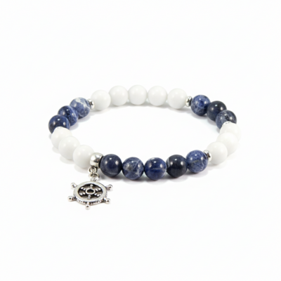 Sodalite & jadeite bracelet with helm charm – guidance, calm & ocean spirit