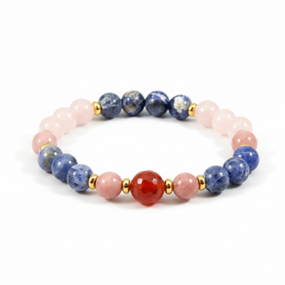 Carnelian, rhodonite, rose quartz & sodalite bracelet – energy, love & inner harmony