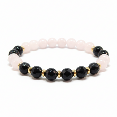 Faceted black agate & rose quartz bracelet – love, protection & everyday magic