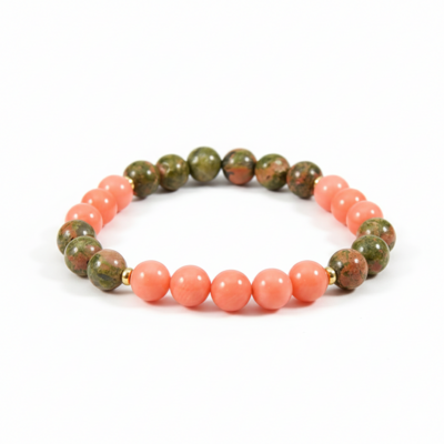 Salmon coral & unakite gemstone stretch bracelet – renewal, balance & ocean energy
