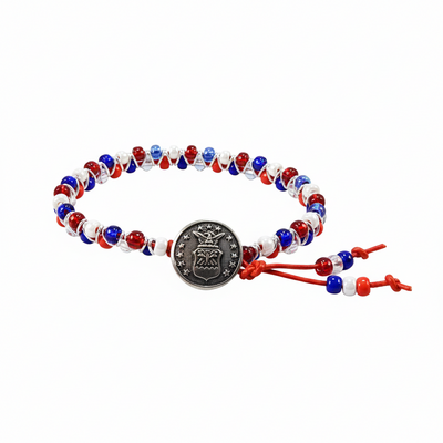 Red white & blue goddess bracelet – handmade jewelry with antique silver military charm