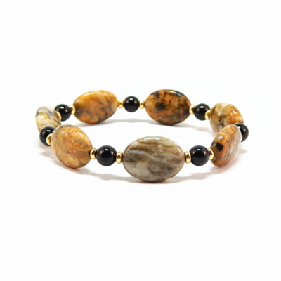 Tiger Jasper & Black Agate Mystical Gemstone Bracelet – Strength, Balance & Protection