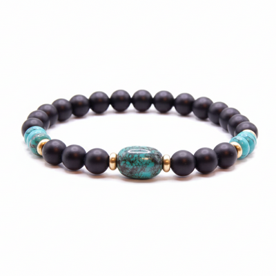 Turquoise & matte obsidian men’s bracelet – calm, strength & protection