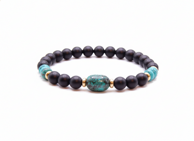 Turquoise & Matte Obsidian Men’s Bracelet – Calm, Strength & Protection